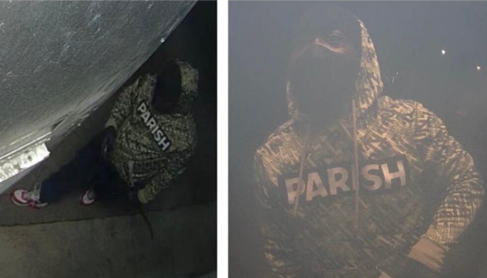 The second suspect was wearing a Parish Nation signature logo camo hoodie.