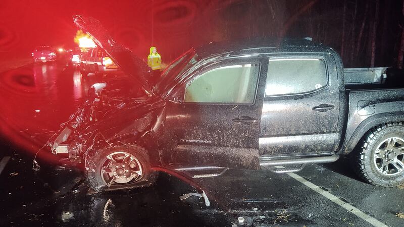 One of the vehicles damaged in the accident.