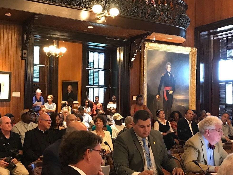 Charleston City Council chambers were packed as Council took up a resolution for the city to...