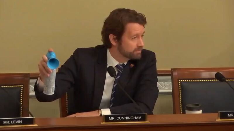 Rep. Joe Cunningham sounded an air horn during a House subcommittee meeting on endangered...