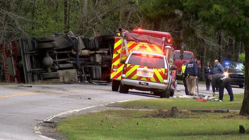 A firefighter has been taken to the hospital after a fire truck overturned in the Ravenel...